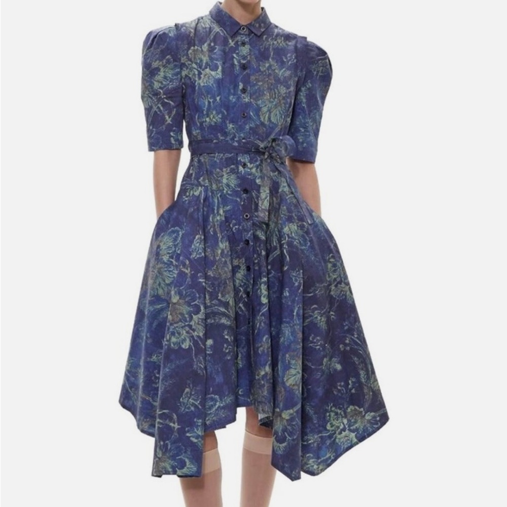 Gary Graham422 Women's Size XS Short Sleeve Amanda Dress Vtg Look Blue Floral